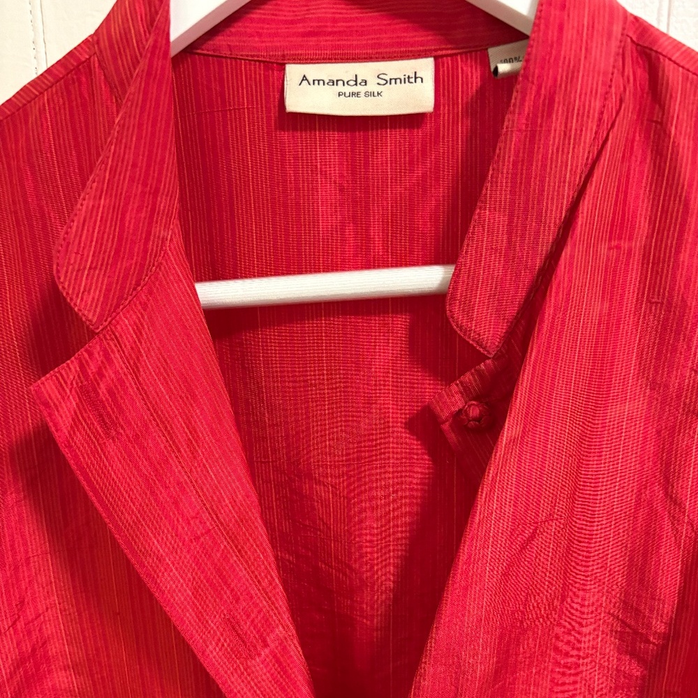 Gorgeous Amanda Smith Red Pinstriped Silk Summer Sleeveless Blouse 12